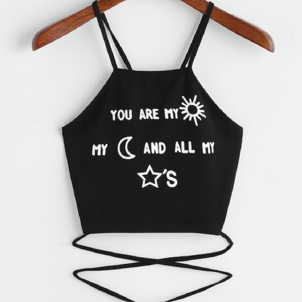 Printed Lace Up Crop Top - Picture 2 of 5